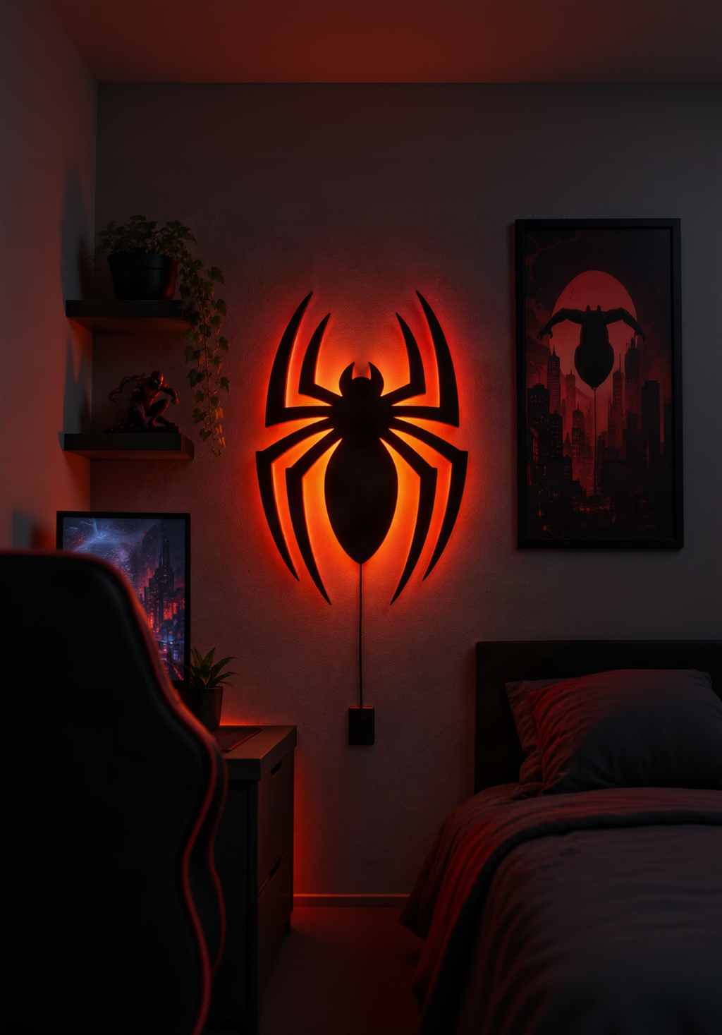 Spider Inspired LED Wall Light | 3D Printed Wall Decor