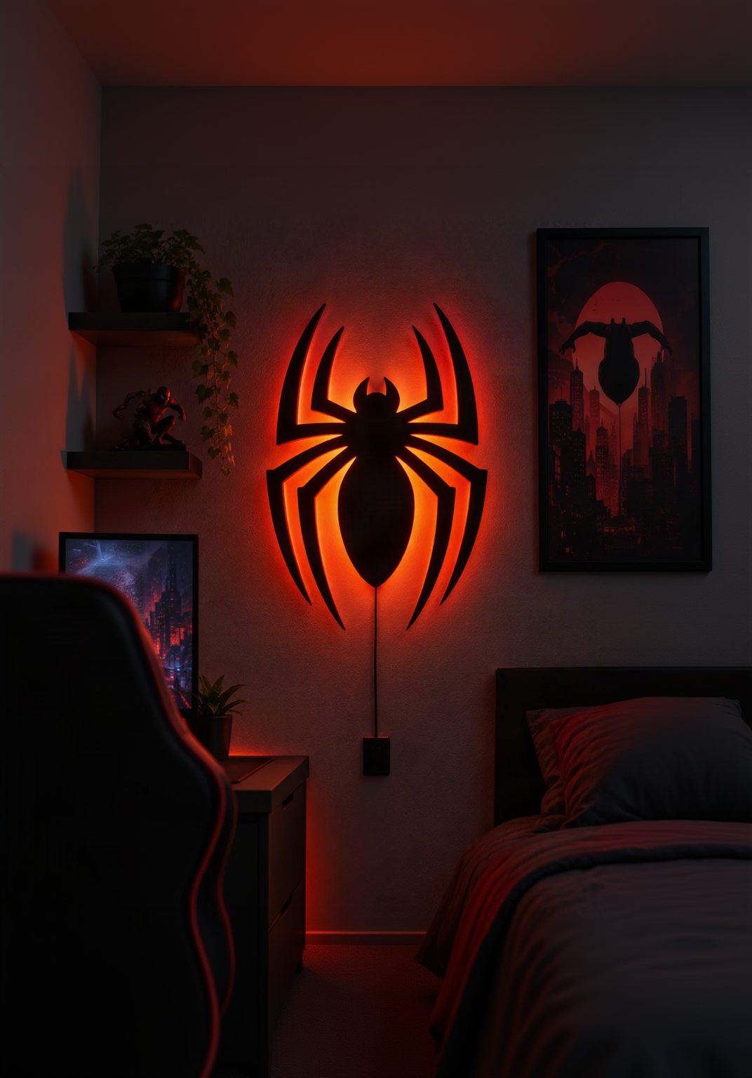 Spider Inspired LED Wall Light | 3D Printed Wall Decor