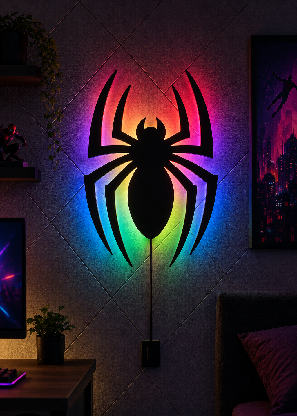 Spider Inspired LED Wall Light | 3D Printed Wall Decor