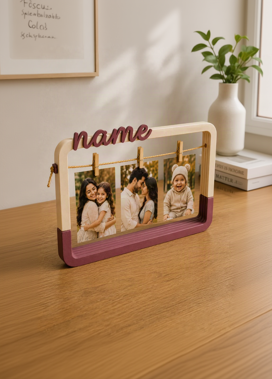 Layers Monk | Modern Personalized Photo Display Frame with Custom Name | 3D Printed Memory Photo Holder