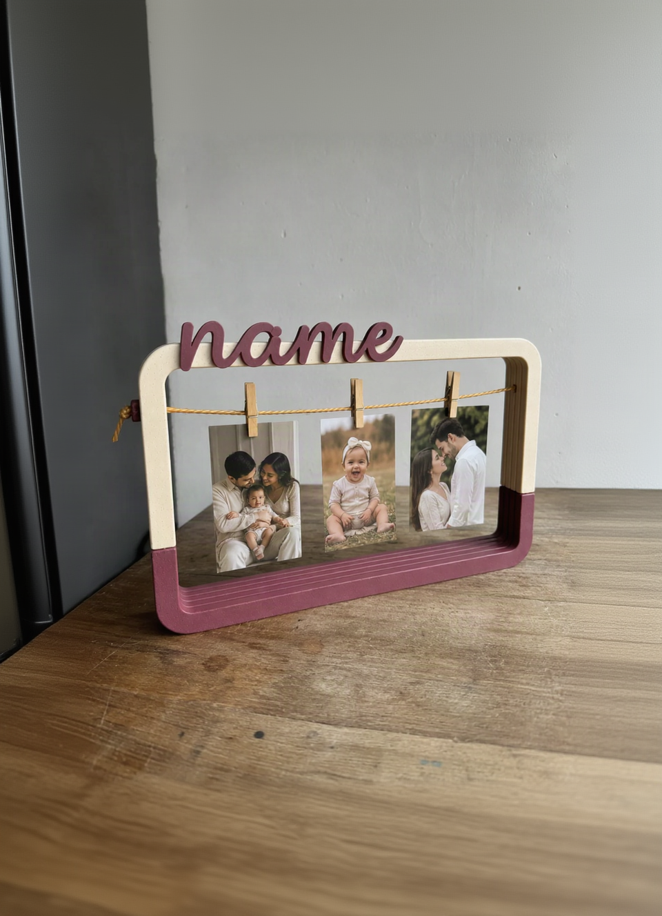 Layers Monk | Modern Personalized Photo Display Frame with Custom Name | 3D Printed Memory Photo Holder