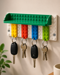Layers Monk | Lego Style Wall Key Holder with Shelf & 4 Keychains | 3D Printed Key Organizer