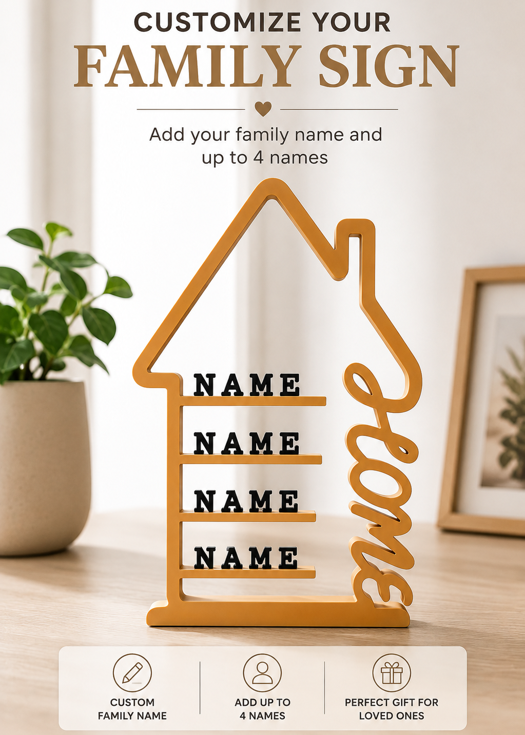 Layers Monk | Modern Personalized Family Name Sign | Custom Family Home Decor | 3D Printed