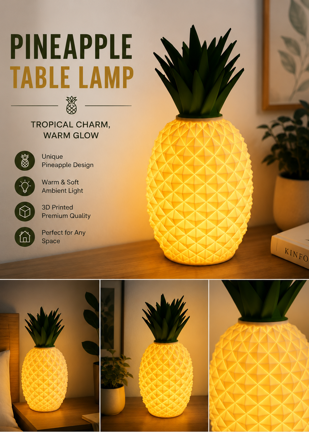 Layers Monk | Pineapple Table Lamp | 3D Printed Decorative Lamp