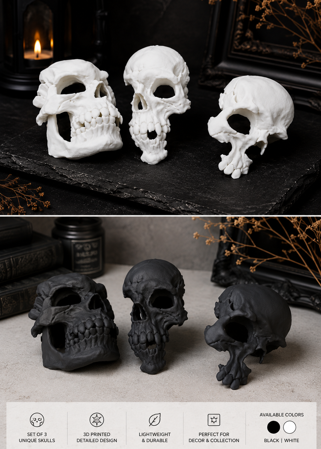 Layers Monk | Mini Skull Replica Set | 3D Printed Decorative Skulls