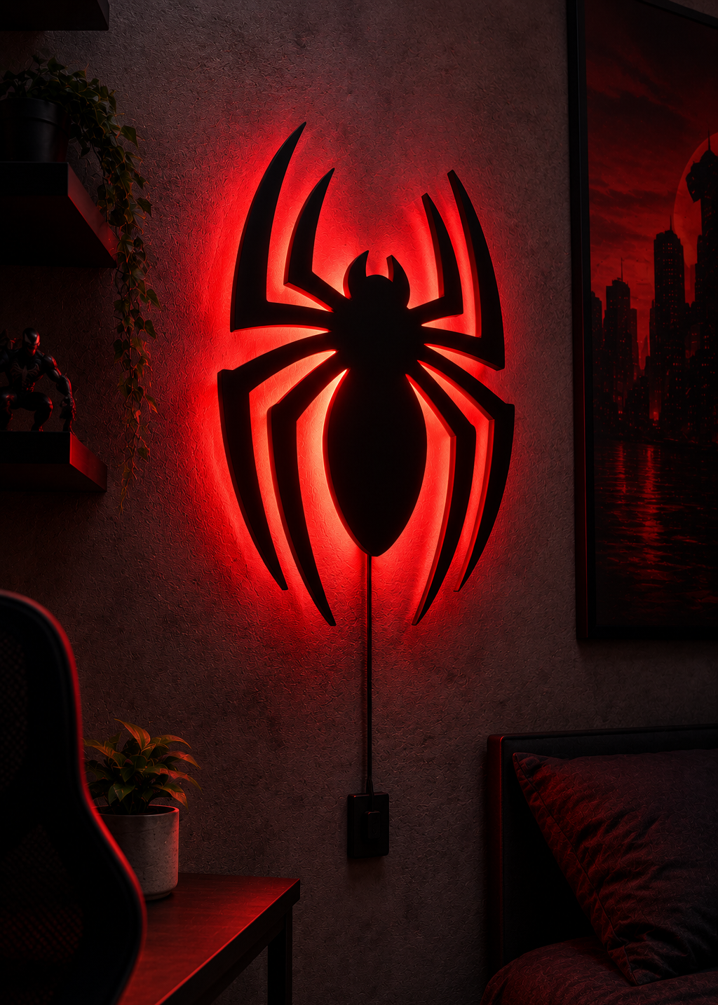 Spider Inspired LED Wall Light | 3D Printed Wall Decor