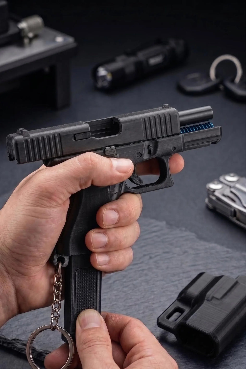 Layers Monk 3D Printed Tactical Slider with Belt Holster | Mechanical EDC Gear & Keychain